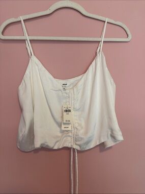 aerie Cream Satin Drawstring Cami Top